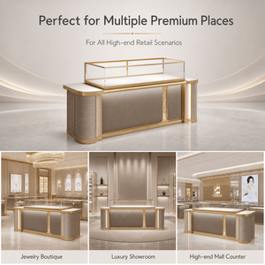 Vitrina de Lujo Personalizada con Iluminación LED Dorada y Gabinete de Vidrio y Acero Inoxidable, Muebles de Exhibición para Joyería - Product Image 4