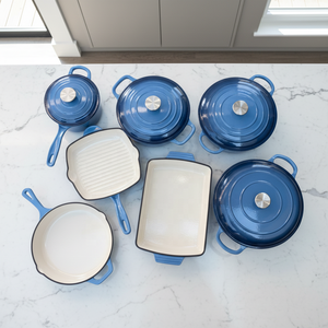 Ensemble de 11 casseroles et poêles <span class=keywords><strong>en</strong></span> <span class=keywords><strong>fonte</strong></span> émaillée pour la cuisson et la friture, pour une utilisation à domicile <span class=keywords><strong>sur</strong></span> gaz, <span class=keywords><strong>induction</strong></span> ou four - Product Image 2