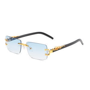 Lunettes <span class=keywords><strong>de</strong></span> soleil sans monture en métal personnalisées avec décor <span class=keywords><strong>de</strong></span> guépard, tête <span class=keywords><strong>de</strong></span> panthère rétro, verres colorés pour hommes et femmes - Product Image 4