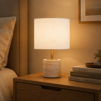 Lampe de table en tissu de lin de nouveau design, lampe de chevet en pierre de travertin pour hôtel, appartement, villa