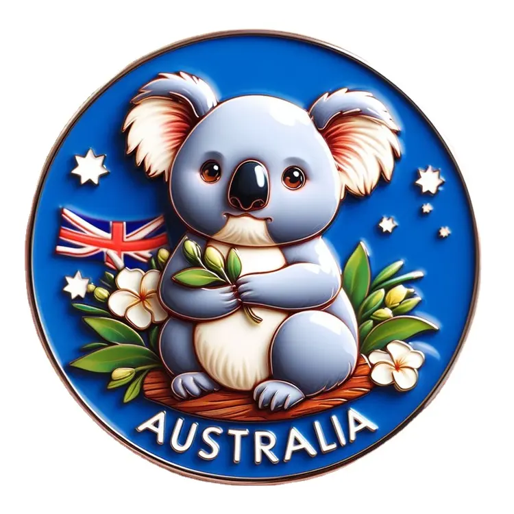 แผ่นของที่ระลึกนักท่องเที่ยวออสเตรเลียโลหะโคอาล่า 3 มิติแบบกําหนดเอง