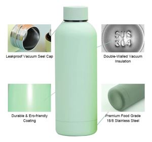 Bouteille d'eau personnalisée en acier inoxydable 304 avec revêtement en caoutchouc 500 ml avec poignée en silicone - Product Image 2