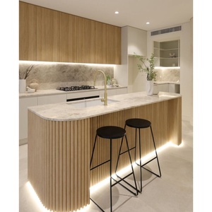 Luxury Modern Kitchen <strong>Cabinets</strong> with Fluted Panels and Walnut Finish | Island <strong>Design</strong> with Integrated Storage - Product Image 3