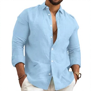 Chemises décontractées pour hommes du fabricant Tops formels avec manches longues col montant boutonné 100% coton à carreaux anti-rides - Product Image 1