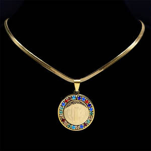 Collar con colgante personalizado de acero inoxidable 316L, chapado en oro PVD de 14K/18K, joyería fina de moda, collares con monedas de diamantes de imitación para mujeres y hombres - Product Image 5