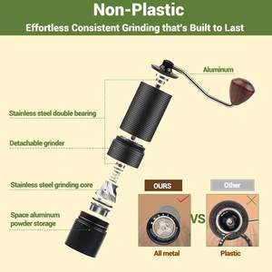 Corps en alliage d'aluminium, acier inoxydable 420, moulin à café manuel portable de petite taille pour usage domestique, moulin à café manuel avec poignée en bois - Product Image 4