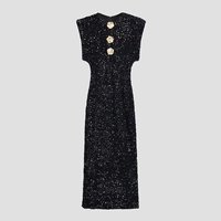 Robe de Soirée de Luxe Personnalisée 2026 pour Femme avec Paillettes, Boutons Métalliques Découpés et Design d'Épaules Robustes, Vente en Gros OEM par Usine Chinoise