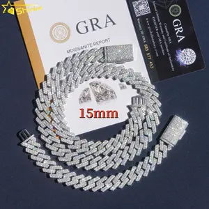 Prezzo all'ingrosso 15mm 2 righe hip hop fine jewelry collana da uomo 925 sterling silver VVS moissanite diamond cuban link chain