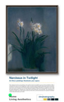 Peinture à l'huile impressionniste sur toile, art mural floral, peinte à la main, écologique, originale, narcisse, chat noir, cadre en bois