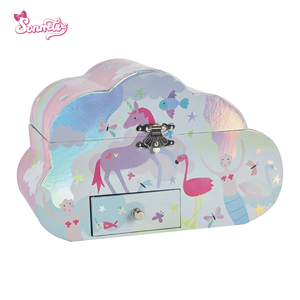Boîte à musique Licorne Nuage <span class=keywords><strong>de</strong></span> Rêve - Organisateur <span class=keywords><strong>de</strong></span> bijoux en papier avec figurine Sirène, miroir et chansons personnalisées, cadeau <span class=keywords><strong>de</strong></span> princesse pour filles - Product Image 2