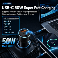 H60-029A pengisi daya mobil alumunium 45W 3 Port, adaptor pengisian daya Cepat PD/PPS & USB-A USB-C 2x dengan LED biru, 12-24v