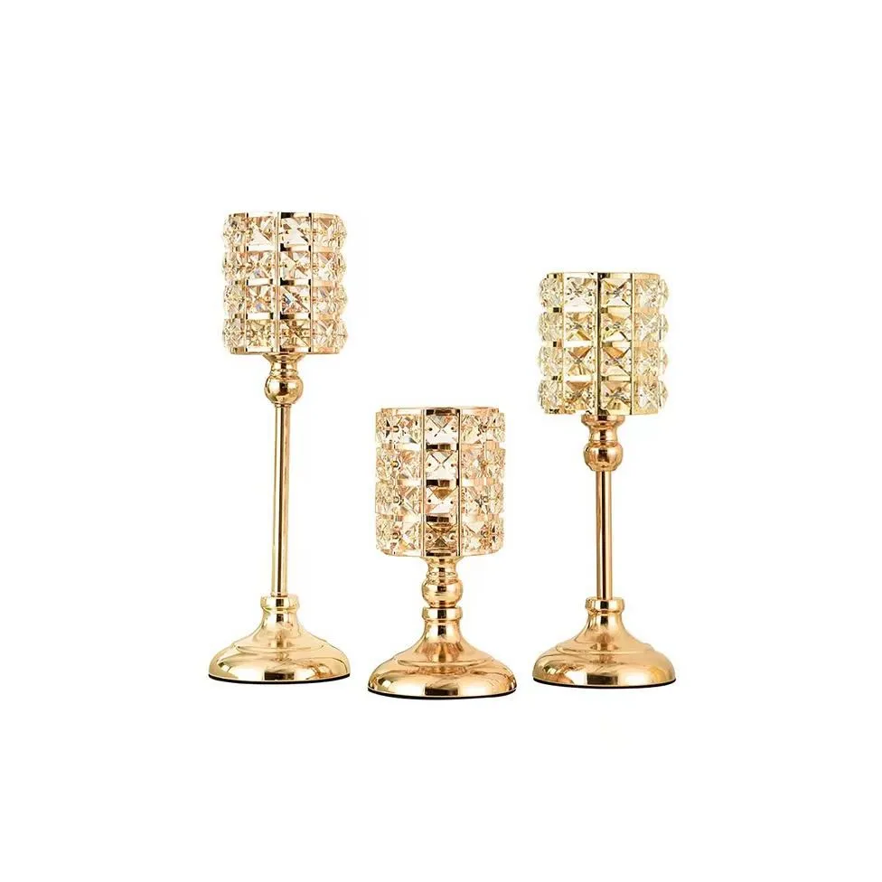Guter Preis von guter Qualität Gold Silber Hochzeit Kristall Kerzenhalter Gold Vasen für Hochzeit Mittelstücke