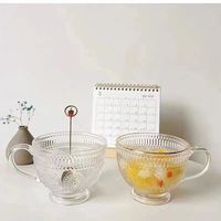 Tasses en verre gaufré style vintage moderne, mugs de petit-déjeuner transparents avec poignée, empilables, pour eau, bière, idéales pour les fêtes