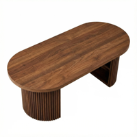 Table basse ovale cannelée en noyer nordique 47 pouces, style ferme, moderne du milieu du siècle, pour salon et bureau