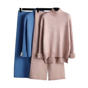 Ensemble de vêtements en tricot pour femmes, élégant, uni, deux pièces, automne-hiver, pull ample, pantalon, tenue féminine - Product Image 3