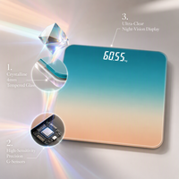 Báscula Digital Moderna con Gradiente Azul Naranja, Vidrio Templado, Pantalla LED Oculta para un Sistema de Pesaje Personal Preciso en el Hogar
