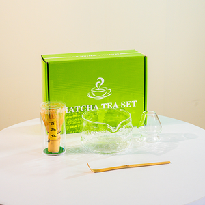 Juego de Té Matcha Japonés de 4 Piezas, Venta al por Mayor, Caja de Regalo de Vidrio Transparente, Kit de Matcha con Tazón con Boquilla para Verter, Elegante Juego de Matcha - Product Image 4