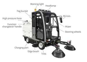 SBN-S2200AW Large Size Floor Sweeper Road And Street Fully Enclosed Cab Cleaner With Fog Cannon