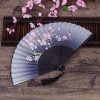 Éventail pliant en bambou de style chinois ancien HZ, motif fleur de pêcher, petit éventail pour femme, accessoires de photographie Cheongsam, classique et rétro