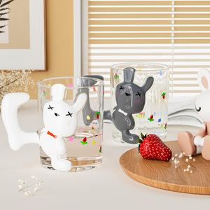 Mignonne tasse à café en verre cristal, résistante à la chaleur, avec poignée horizontale, motif dessin animé, pour couples, 260 ml, écologique, pour la maison, le dortoir ou le bureau - Product Image 3