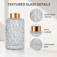 Bouteille diffuseur à roseaux en verre texturé personnalisée en gros, vide, transparente, pour huiles essentielles d'aromathérapie, avec bouchon noir ou doré