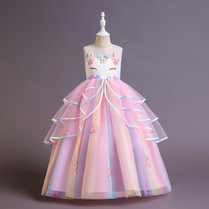 Vestido de niña con apliques de flores de unicornio, vestidos de princesa para niños, disfraz para fiesta de cumpleaños y boda, vestido Formal de noche - Product Image 2