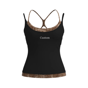 Top a Canotta OEM Personalizzato <span class=keywords><strong>con</strong></span> Scollo a U, <span class=keywords><strong>Spalline</strong></span> <span class=keywords><strong>Sottili</strong></span> a Contrasto, Design Leopardato, Schiena Aperta Incrociata, Alta Elasticità e Comfort per Donne - Product Image 3