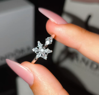 Cincin Terbuka yang Dapat Disesuaikan dengan Desain Bunga Salju dari Baja Anti Karat Fanhua Jewelry Pan Dainty