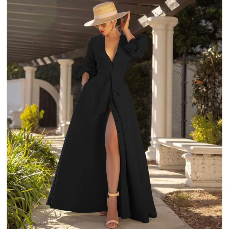Shop Our Stretch Fabric Green Color Maxi Dress with Puff Sleeves
