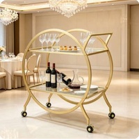 Décoration de mariage et de fête : Chariot de bar mobile en fer de style nordique, chariot à thé et desserts rond à 2 niveaux en métal, support à fleurs