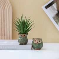 Mini pot de fleurs en céramique en forme de hibou, mignon, créatif et unique, finition émaillée, modèle hibou Kiln-shift K Bronze