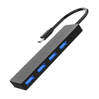 Hub USB 3.0 Ultra Tipis 4 Port Tipe C Grosir ABS, Adaptor USB Multiport 5Gbps untuk Ekstensi PC Laptop