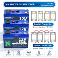Batterie de stockage d'énergie LiFePO4 12V 12Ah, pack de batteries LiFePO4 12V, boîtier de batterie LiFePO4 à coque rigide avec protection intégrée BMS