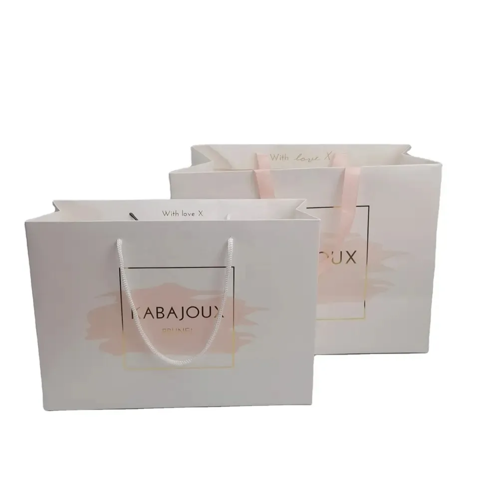 Custom logo White Boutique Clothing Shopping Paper Bags Wholesale Luxury Gift Wedding Jewelry Cosmetic Packaging Paper Bag