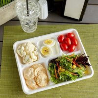 Plateau rectangulaire jetable en bagasse de canne à sucre biodégradable robuste à 5 compartiments pour la restauration rapide et les fêtes - Vente en gros