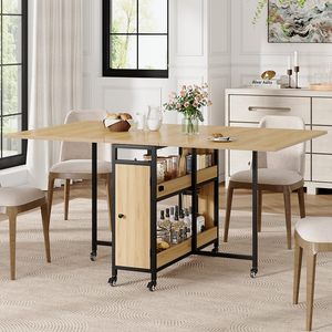 <span class=keywords><strong>Tavolo</strong></span> da Pranzo Estensibile OEM con Ripiano Portaoggetti, Struttura in Metallo, Colore Legno Naturale per Ristoranti, Hotel, Catering e Banchetti - Product Image 1