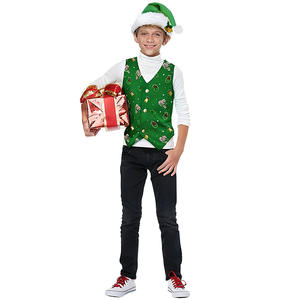 Disfraces de Duende Verde para Niños, para Fiestas Escolares, Unisex, de Poliéster con Estampado Digital Rojo y Verde - Product Image 4