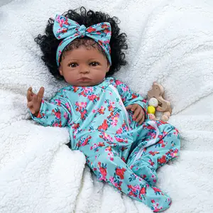 Boneka bayi 18 inci Reborn, boneka anak perempuan seperti hidup asli hitam lembut 3D silikon