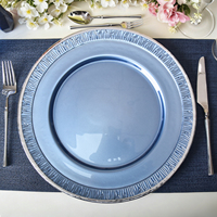 Assiettes de présentation en verre transparent de 13 pouces avec bordure argentée, couleur personnalisable, pour mariage, vente en gros