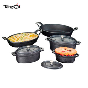 Mini ensemble <span class=keywords><strong>de</strong></span> batterie <span class=keywords><strong>de</strong></span> cuisine en fonte pré-assaisonnée, comprenant un faitout ovale et un plat à <span class=keywords><strong>gratin</strong></span>, pour <span class=keywords><strong>gratin</strong></span> <span class=keywords><strong>de</strong></span> <span class=keywords><strong>légumes</strong></span>, tarte aux fruits et service <span class=keywords><strong>de</strong></span> table en restaurant - Product Image 1