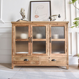 Aparador Moderno INNOVA de Madera Maciza para Cocina o Comedor con 3 Puertas de Cristal y 2 Cajones - Product Image 1