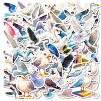 56 autocollants en vinyle imperméables à l'eau, motif mouette de dessin animé, oiseaux volants, oiseaux blancs d'océan, style graffiti, pour décoration sur le thème des animaux