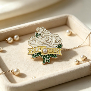 Broche de flor esmaltado personalizado por el fabricante, broche de rosa chapado en oro de aleación de zinc con perla para accesorio de ropa, pedido al por mayor - Product Image 2