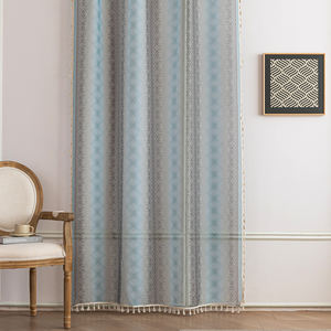 Rideaux de bohème bleus transparents géométriques avec glands 100% polyester, protection UV et filtrage de la lumière pour la maison/café/complexe - Product Image 3