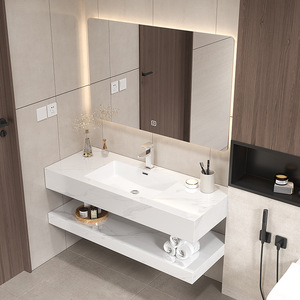 Placa de piedra de doble capa, lavabo de cerámica sin costuras, armario de Baño de Hotel <span class=keywords><strong>con</strong></span> espejo inteligente - Product Image 2