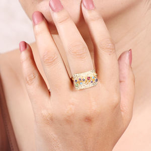 แหวนเรียงซ้อนพลอยสีเงินสเตอริง925ชุบทอง18K สำหรับงานแต่งงานและวันครบรอบ - Product Image 3