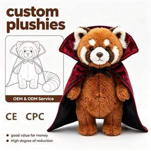Peluche de <span class=keywords><strong>Panda</strong></span> <span class=keywords><strong>Rojo</strong></span> Vampiro de Halloween Personalizado de Fábrica, Oso <span class=keywords><strong>Rojo</strong></span> OEM con Capa Negra y Roja, Animal de Peluche, Recuerdo Personalizado - Product Image 1