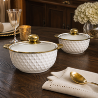 Ensemble de 3 plats en porcelaine avec couvercle et double poignée pour soupe, idéal pour hôtels et maisons