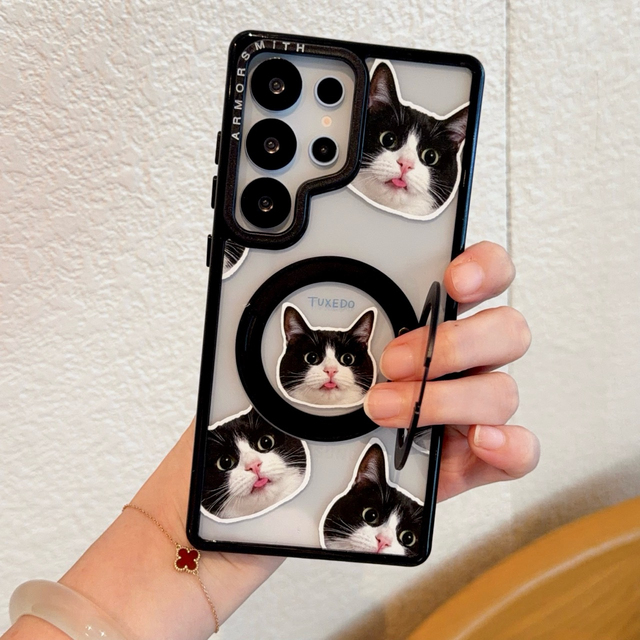 New High-quality Niche Design cat and Dog 360 Rotating Stand Phone case for Samsung Galaxy S26 ultra S26 Fe S25 ultra S23Ultra