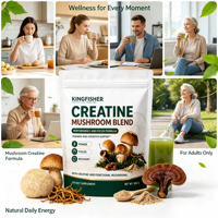 Poudre de créatine et de champignons à marque privée, sachet de 300g, 3000mg de créatine monohydrate, mélange de champignons pour la récupération et la croissance musculaire